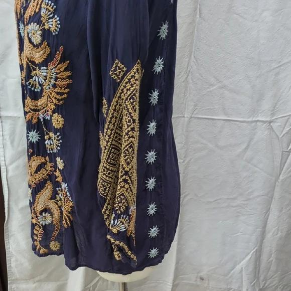 Johnny Was Embroidered Navy and Gold Open Front Jacket - Picture 6 of 13